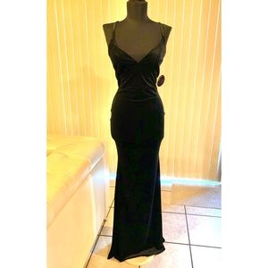 Black Velvet Lace Up Evening Gown